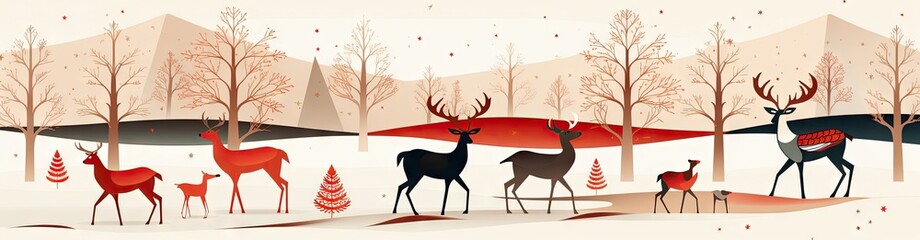 christmas illustration drawing santa's reindeer with birds Generative AI