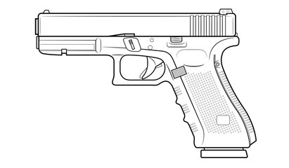Vector illustration of the automatic pistol on a white background. Left side.