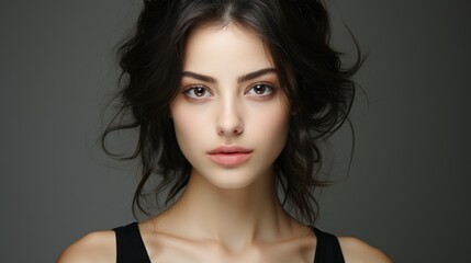 Young beautiful woman in front of a dark gray background