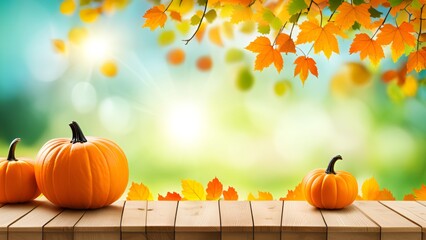 Naklejka na ściany i meble pumpkin and autumn leaves