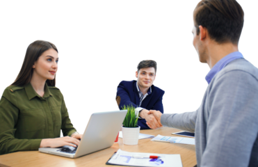 Job applicant having interview. Handshake while job interviewing on a transparent background