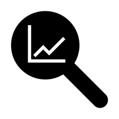 Black linear magnifier with growing charts and arrow vector icon. Graph analytics concept line...