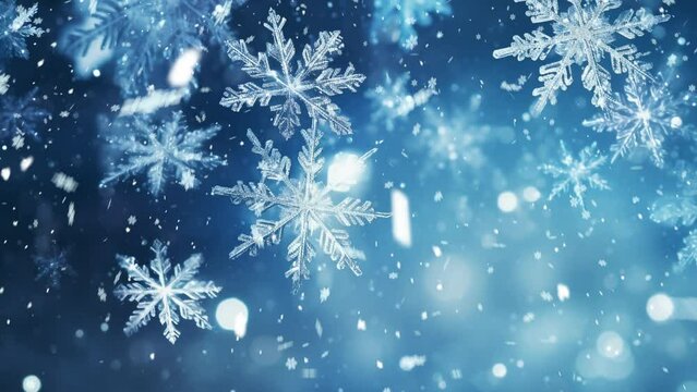 Magie des flocons de neige &eacute;toil&eacute;s sur fond bleu glacial