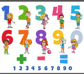 educational numbers set with funny children characters