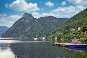 Traunkirchen on Lake Traun Traunsee in Austria landscape