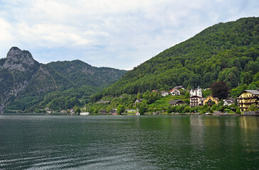 Traunkirchen on Lake Traun in Austria landscape
