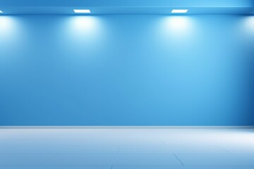 Universal Minimalistic Blue Presentation Background: Light Blue Interior Wall with Elegant Built-in Lighting and Sleek Flooring