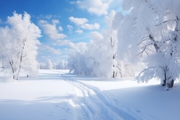 Winter Wonderland: Christmas Landscape with Snowy Trees and Blue Sky