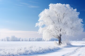 Obraz premium Winter Wonderland: Christmas Landscape with Snowy Trees and Blue Sky