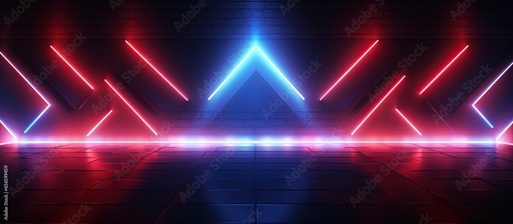 Poster minimalist geometric background with abstract neon arrows symbolizing contradiction approaching each