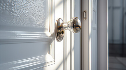A white door with a silver handle