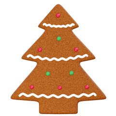 Pinetree gingerbread Christmas cookie, 3d rendering illustration.