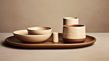 A rustic and earthy tea set UHD wallpaper Stock Photographic Image