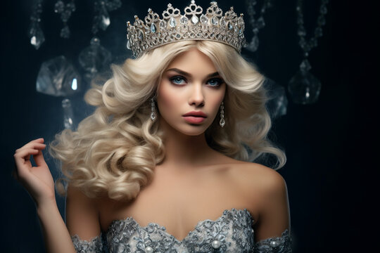beautiful blonde woman in a crown and jewelry