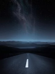 Foto op Canvas empty road under starry sky, night landscape © andreiuc88