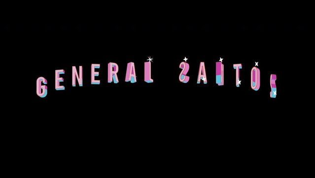 Bright letters jump merrily in the inscription GENERAL SANTOS city. Retro. Alpha channel black. Looped from frame 120 to 240, Alpha BW at the end