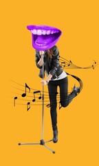 Collage  of abstract headless woman with big mouth
