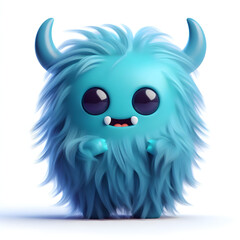 3D blue furry monster