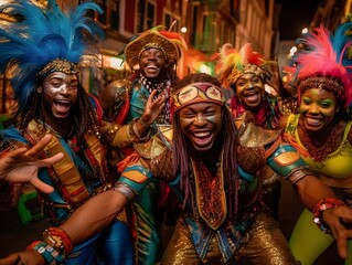 Unidentified people at the carnival parade in Cartagena, Colombia - obrazy, fototapety, plakaty
