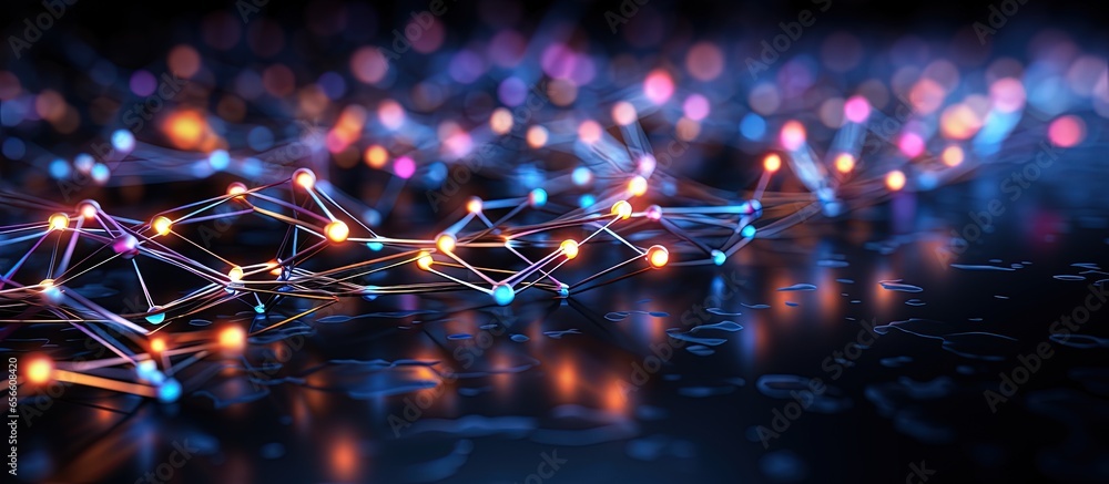 Poster utilizing ai technology digital communication and illustrated neural cells the concept involves bloc