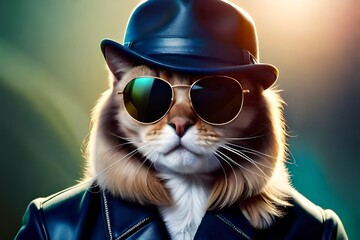 cat with sunglasses hat and professional shirt
cat memes 
funny cat 
beautiful cat
cat with sunglasses - obrazy, fototapety, plakaty