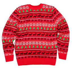 Red knitted Christmas crewneck jumper (aka Ugly Sweater) isolated