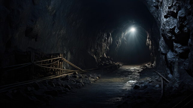 Angled shot of underground mine passage