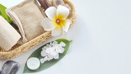 Spa accessories,Beautiful composition of spa , spa relax concept, herbs for massage, beautiful sap...