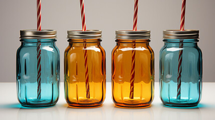 A set of glass mason jars UHD wallpaper Stock Photographic Image - obrazy, fototapety, plakaty