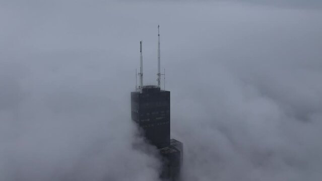 Chicago drone above the clouds in fog 