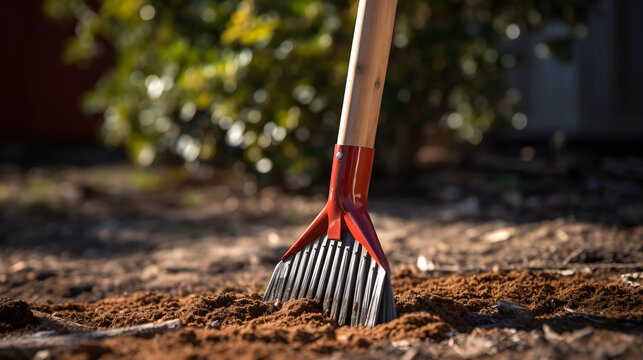 rake on the ground