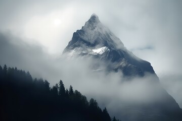 Mountain Peak in Fog, Generative AI