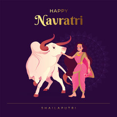 Navratri Concept Illustration, Goddess Shailaputri, Happy Navratri