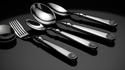 A sleek and contemporary stainless steel dinner set UHD wallpaper Stock Photographic Image