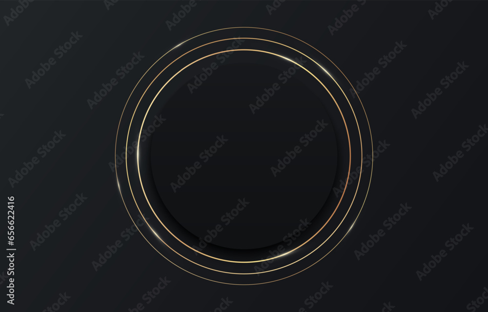 Wall mural Luxury golden frame circles with black circle. Minimalist elegant premium design concept. Modern abstract dark luxury geometric background with shadow.  Shining round banner. 3d vector illustration