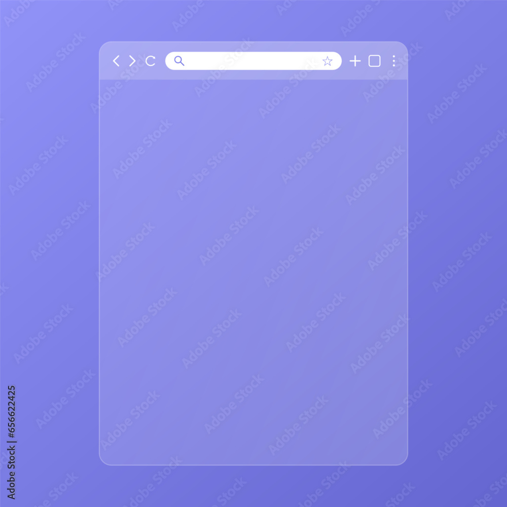 Poster transparent browser window for tablet. window internet browser with toolbar and search bar. blank sc