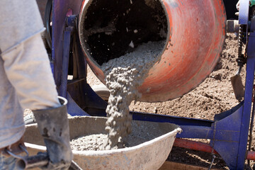 Photo of concrete on a construction site in Latin America. Concept of industry and construction.