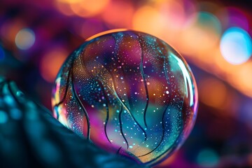 abstract background with colorful bokeh defocused lights and soap bubbles