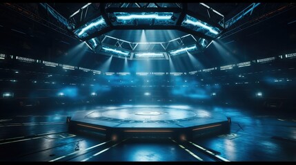 Ring arena for boxing fight and MMA championship competitions. - obrazy, fototapety, plakaty