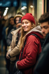 Happy shoppers lined up outside a store before it opens on Black Friday. Generative AI