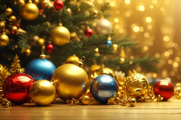 Christmas decorations on a golden background