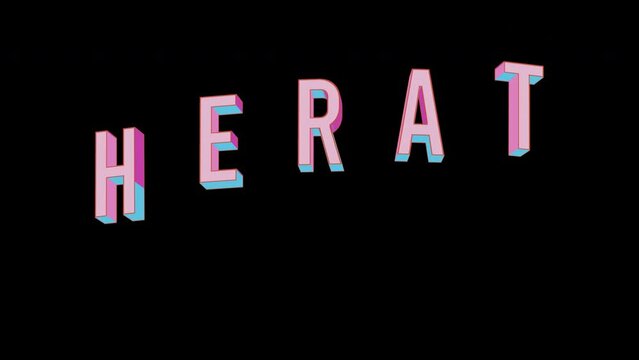 Bright letters jump merrily in the inscription HERAT city. Retro. Alpha channel black. Looped from frame 120 to 240, Alpha BW at the end