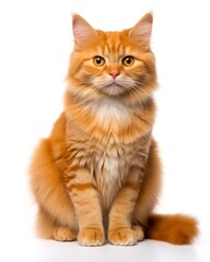 Adorable Cat Isolated on White Background. Attentive Brown Cat with Beautiful Colours and Big Appearance