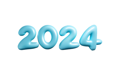 3D Ultra realistic Sky blue Foil Balloons 2024. New year concept.