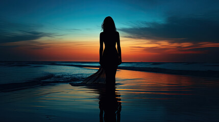 Fototapeta premium Silhouette of a woman on the beach