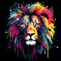 lion head color splash T-Shirt design generative AI image