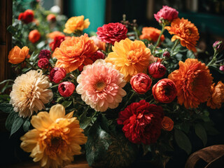 Obraz na płótnie Canvas Vintage flowers peonies in a bouquet