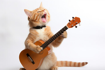 Funny cat plays the guitar and sings.