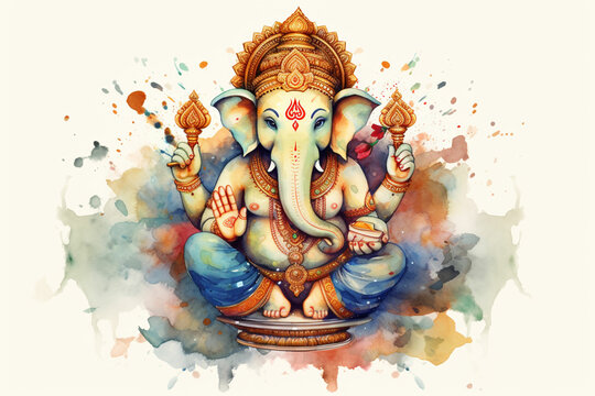 a 3d watercolor painting of an loard ganesha