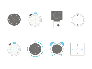Set of time and clock icons, timer, alarm, speed, thin linear clock symbols for web and mobile phone on white background
